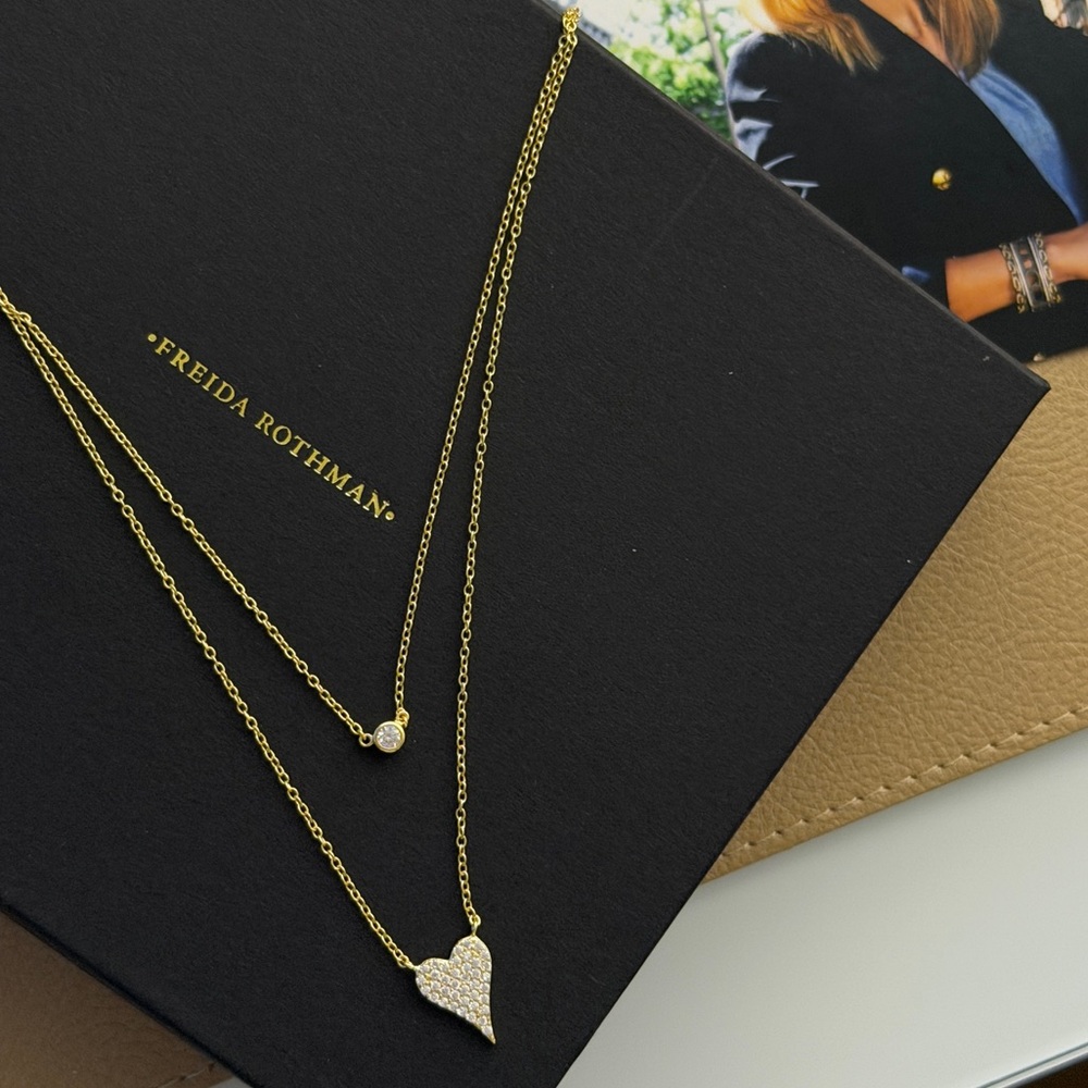 FREIDA ROTHMAN Vault - Two-Layered Gold Necklace with Heart and Stone